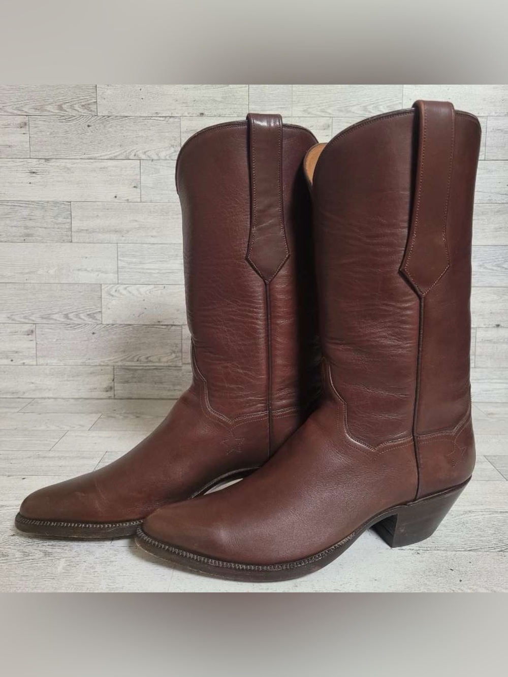 Women’s J.B. Hill Brown Calfskin Leather Handmade Western Cowboy Boots Size 8 B